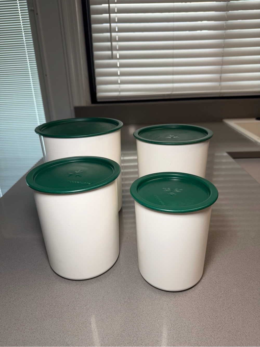 Vintage Tupperware Canister Set 4 White Green Lids Nesting Storage USA